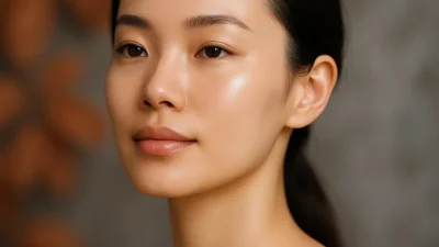 エクソマージの恩恵を受けた、滑らかで輝く健康的な肌のクローズアップ。