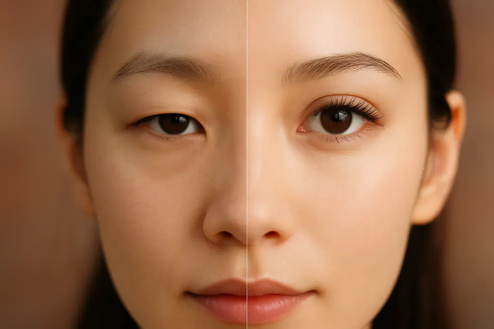 目元の印象が改善された女性の横顔のクローズアップ。