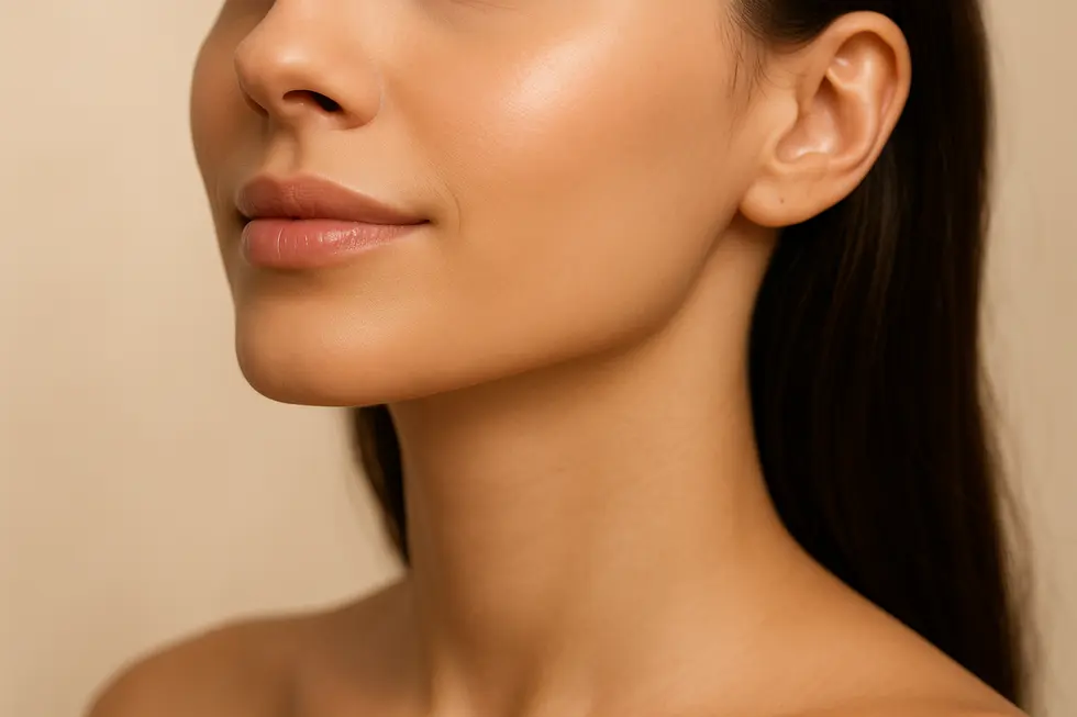 シャープに整えられたフェイスラインと自信に満ちた表情の人物の顔。