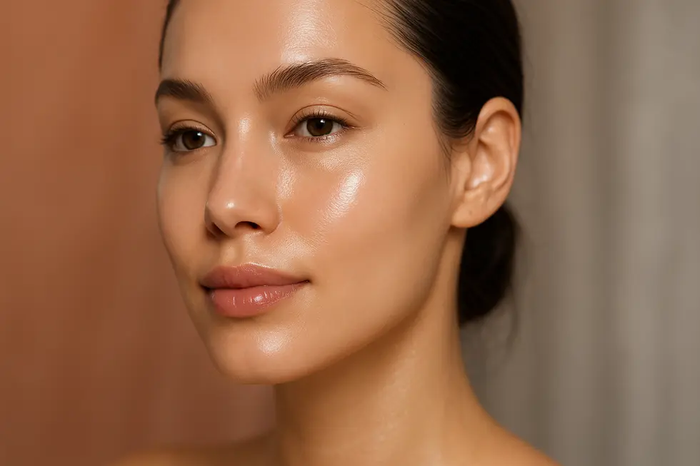 フォックスシーピール施術後、内側から輝くようなツヤとハリのある女性の顔。