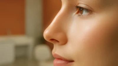 鼻筋が通り、鼻先がシャープに整えられた自然で美しい鼻のクローズアップ。
