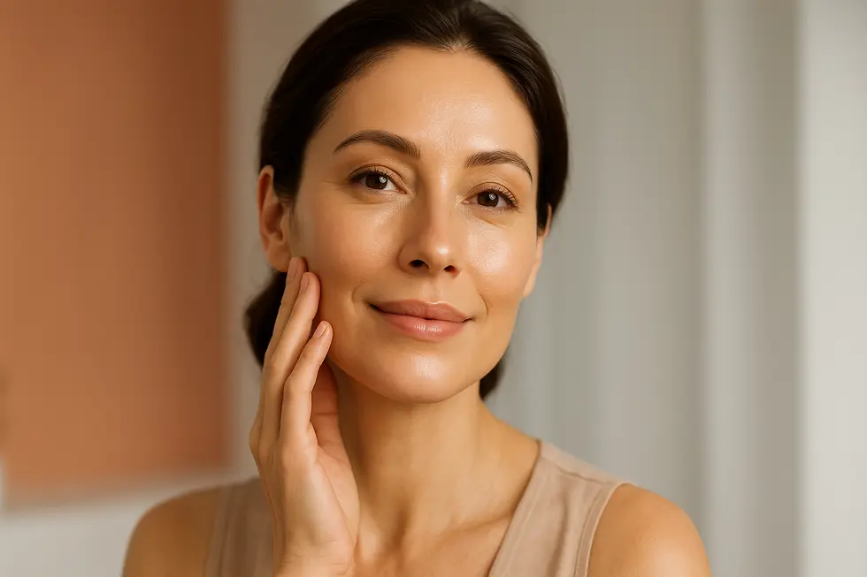 インモードFORMAによる施術で肌のハリと弾力が向上し、若々しい印象になった30代から40代の女性のクローズアップ。