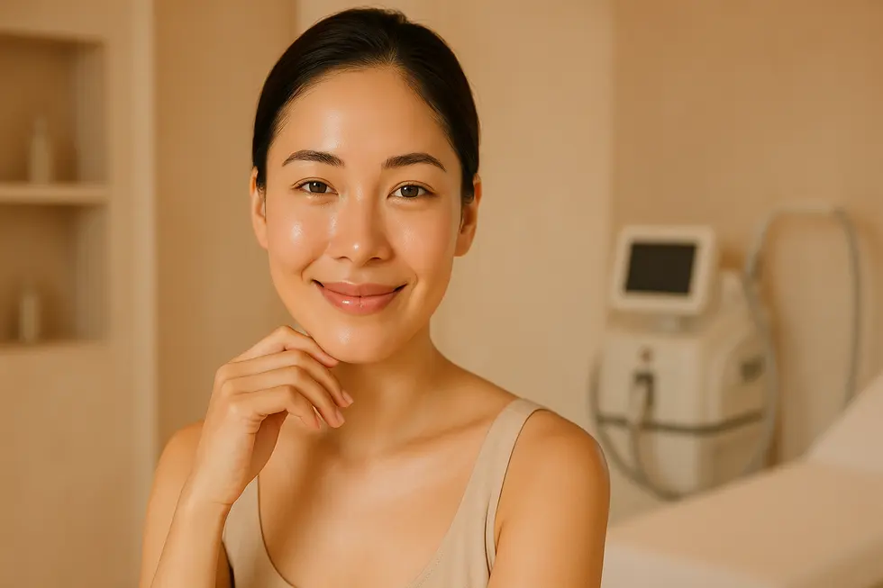 ミラクリア施術により、なめらかで透明感のある輝く肌を手に入れた女性のポートレート