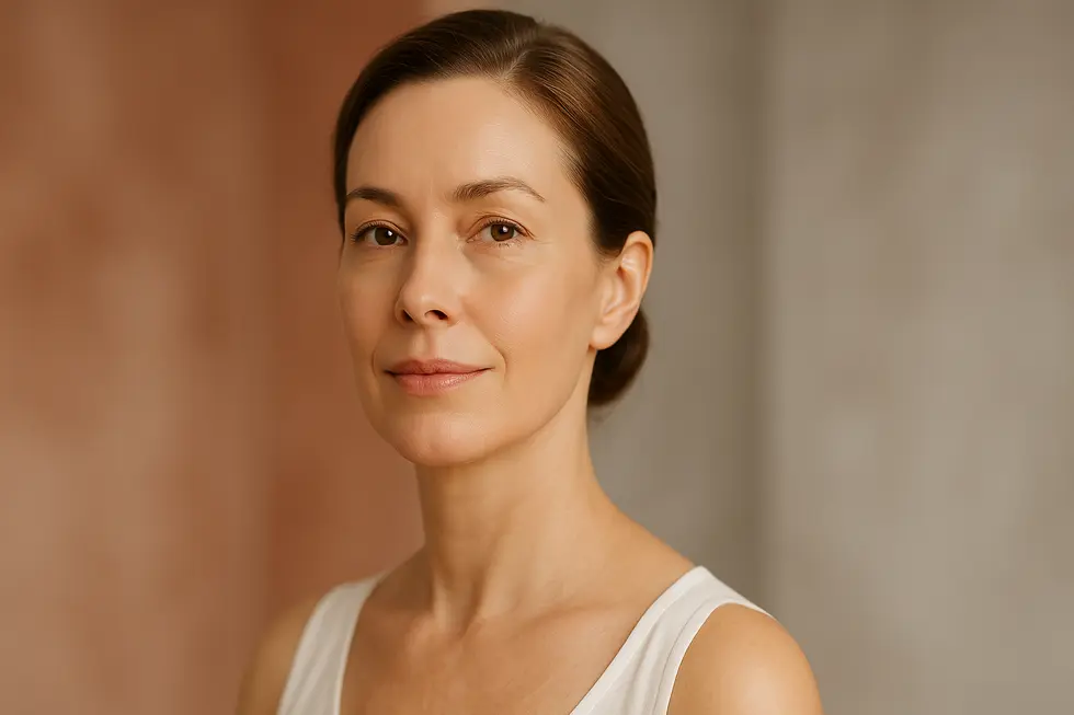 Refirmeリフティングで肌のたるみが改善され、自然なリフトアップ効果を実感している女性の顔のクローズアップ。