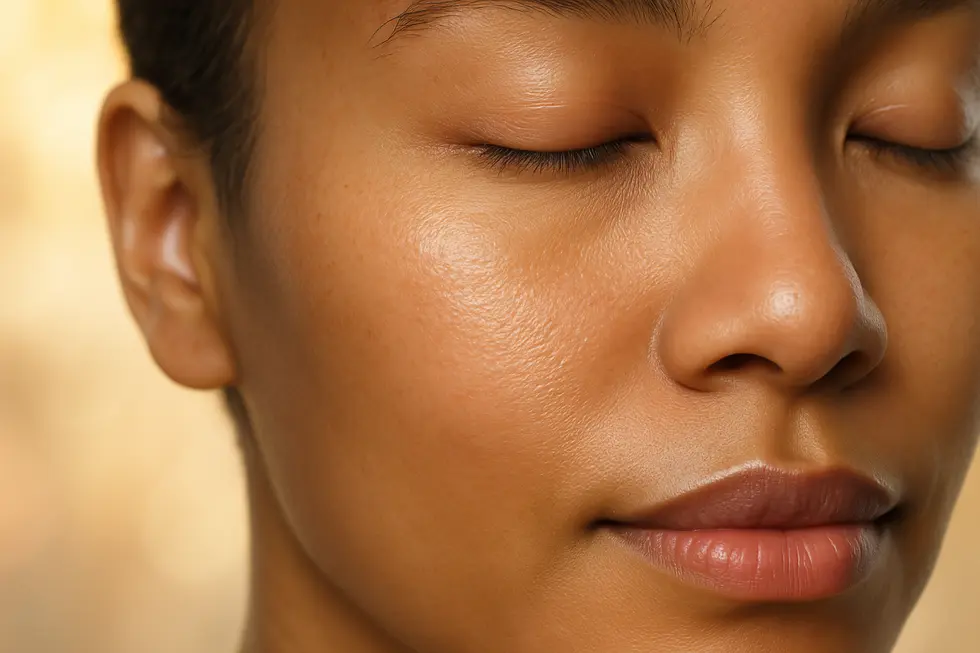 リジュランS施術後の滑らかで健康的な肌のクローズアップ画像。ニキビ跡やシワが目立たなくなり、全体的に輝きがある。