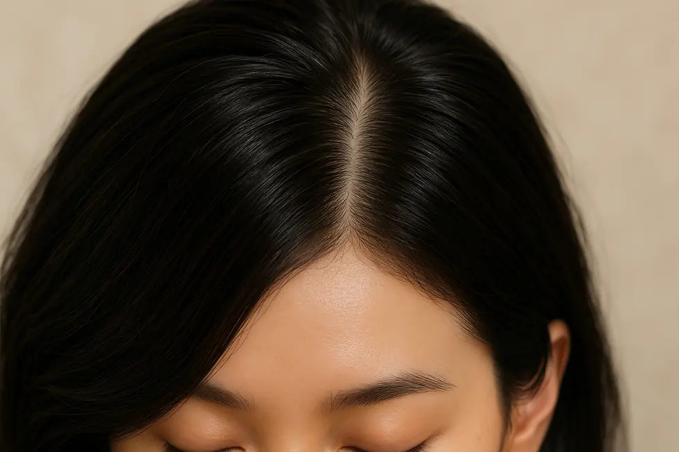 健康で豊かな髪と清潔な頭皮のクローズアップ。頭皮注射による治療のポジティブなイメージを表現。