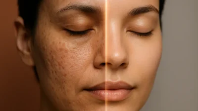 スターラックスレーザー治療前後の肌の比較、ニキビ跡や毛穴が改善され輝く肌