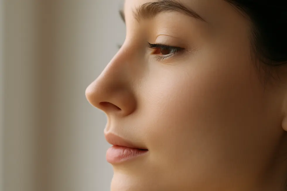 テスリフトノーズ施術によって美しく整えられた鼻のクローズアップ画像。自然な仕上がりが強調されている。