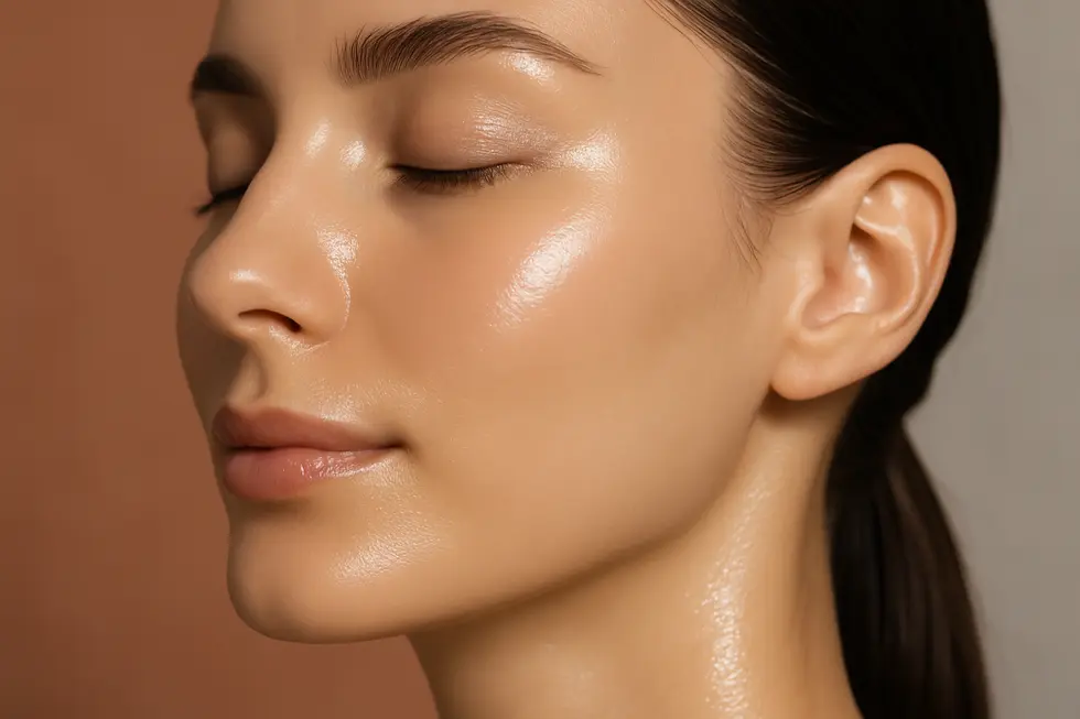 潤いとハリのある美しい肌を持つ女性の顔のクローズアップ。