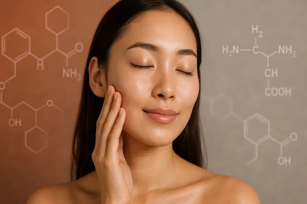 アルギニンの美容効果で輝く、健康的な肌を持つ女性のクローズアップ画像。