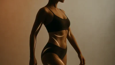 ボディ糸リフティングによって引き締まった、美しい女性のボディラインのイメージ。お腹、お尻、二の腕のたるみ改善が示唆されている。