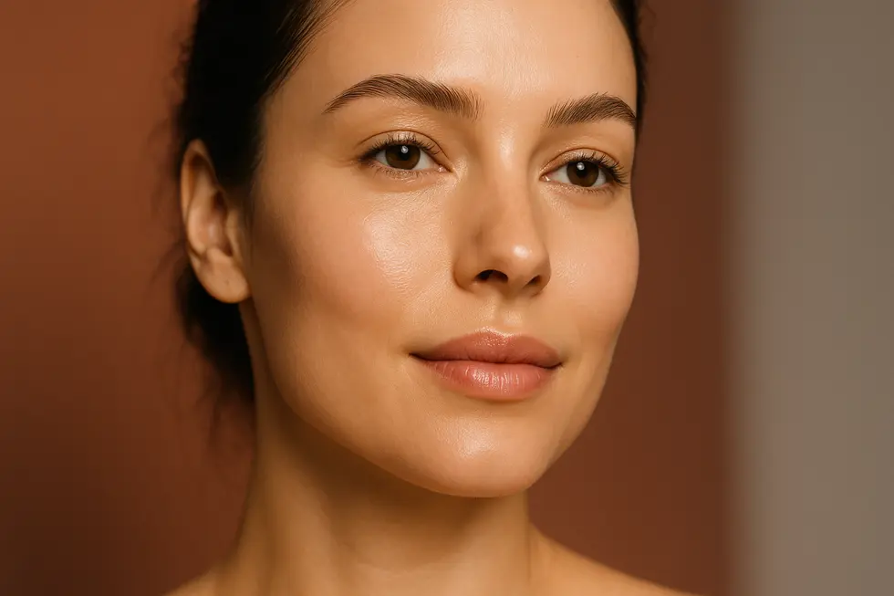 PN注射バイリズンで肌の若返りを実現した、明るく健康的な女性の肌のクローズアップ。