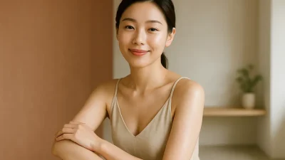 なめらかで美しい肌を持つ、自信に満ちた笑顔の女性。医療レーザー脱毛後の理想的な状態を表現しています。