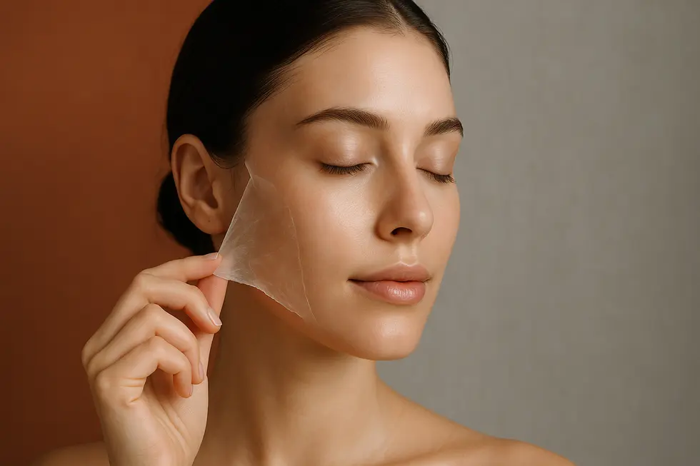 GAピーリングの効果で滑らかで健康的な肌になった女性の顔。古い角質が優しく剥がれる様子を象徴的に表現している。