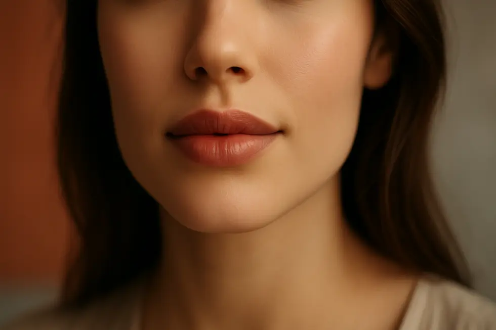 唇の整形によって美しく整えられた女性の口元がクローズアップされた画像。