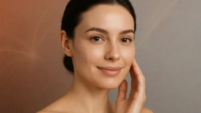 ピコシュア治療後のクリアで輝く肌を持つ女性のポートレート。自信に満ちた笑顔が特徴。