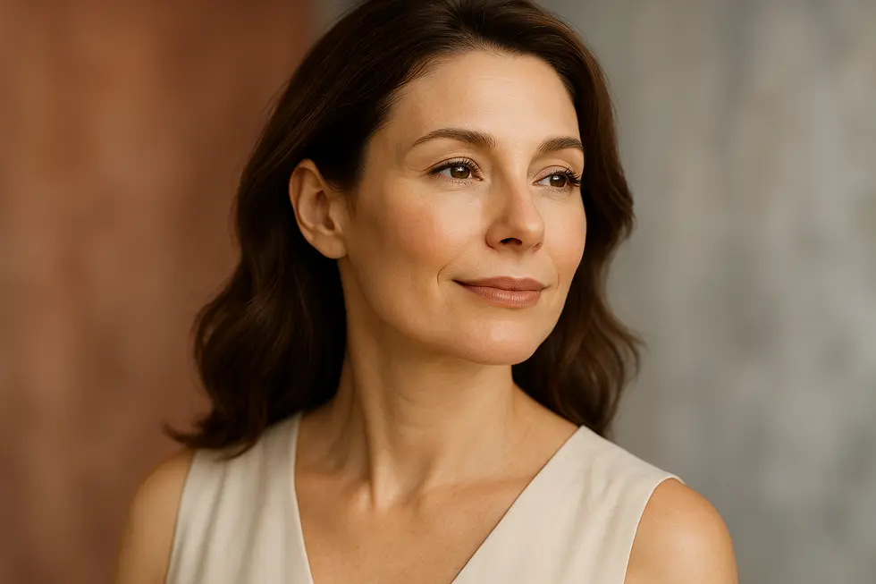 ウルセラピープライムによる自然なリフトアップ効果で、若々しく引き締まったフェイスラインを持つ女性のポートレート。