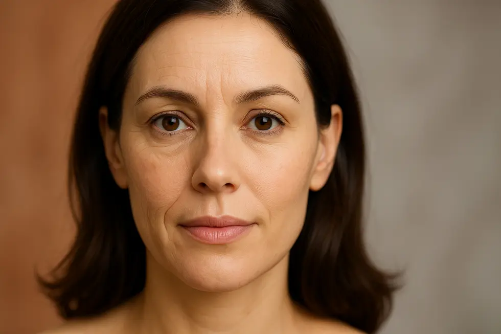 ボリュームフィラー施術前後を比較した女性の顔。片側は若々しい印象、もう片側は施術前の状態を示し、自然な変化を強調している。