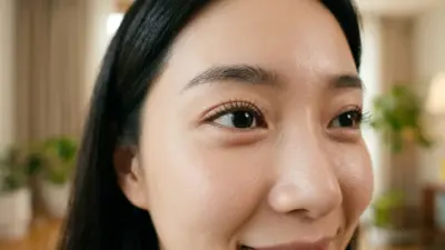 A close-up portrait of a young woman showing natural, plump under-eye aegyo-sal.
