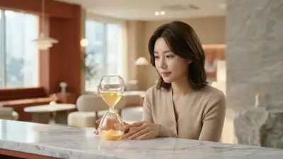 An elegant glass hourglass filled with glowing golden liquid on a marble surface, symbolizing purified fat and stem cells in Korean medical aesthetics.