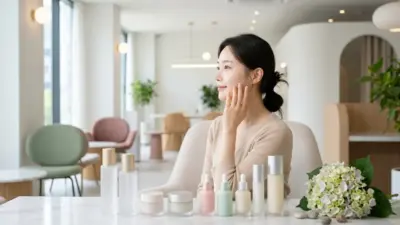 Bright and modern Korean beauty clinic interior with a focus on clear skin aesthetics.