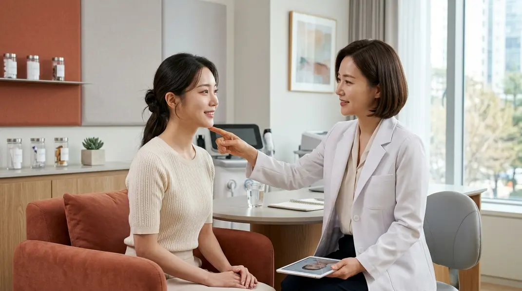 韓国の美容クリニックでインモード施術の説明を受ける女性のイメージ