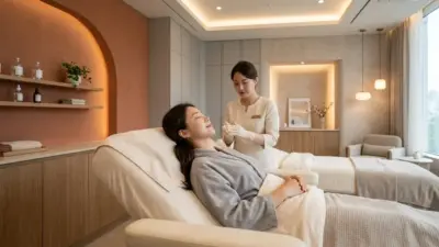Beautiful aesthetic clinic room in South Korea with warm terracotta tones