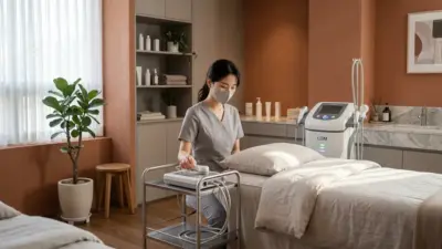 A peaceful and modern aesthetic dermatology clinic in Korea, reflecting a soothing atmosphere for sensitive skin care.