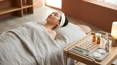 A glowing Korean woman receiving a cosmetic skin treatment, representing the BB glow cushion foundation treatment