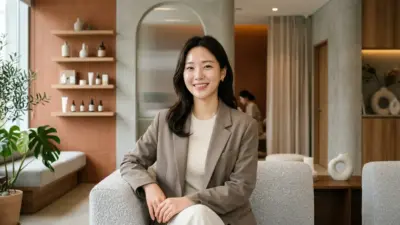 韓国ドラマの女優のような完璧な水光肌を持つ女性のポートレート