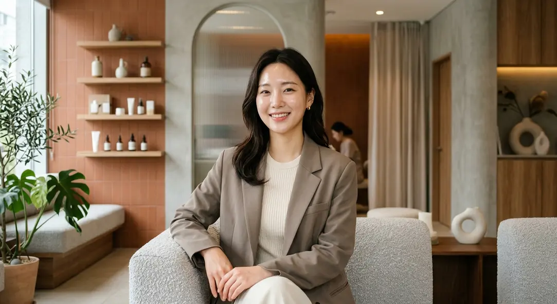韓国ドラマの女優のような完璧な水光肌を持つ女性のポートレート