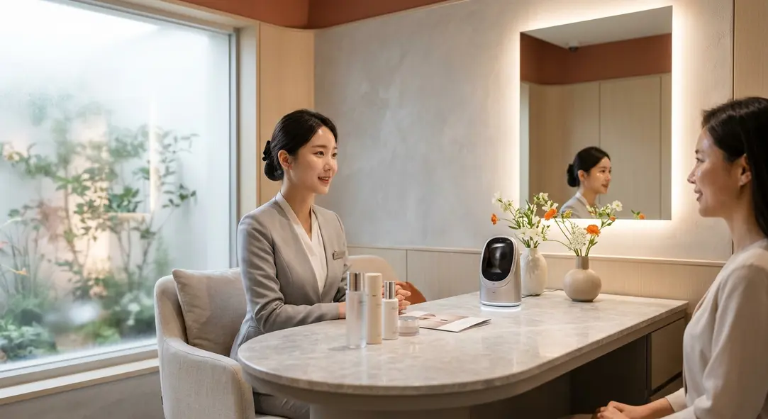 A modern, aesthetic Korean beauty clinic interior representing advanced lifting treatments.