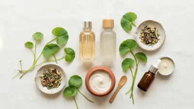 A clean and aesthetic arrangement of Korean skincare products for sensitive skin on a terracotta background