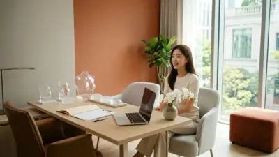 A bright and welcoming consultation room in a South Korean plastic surgery clinic.
