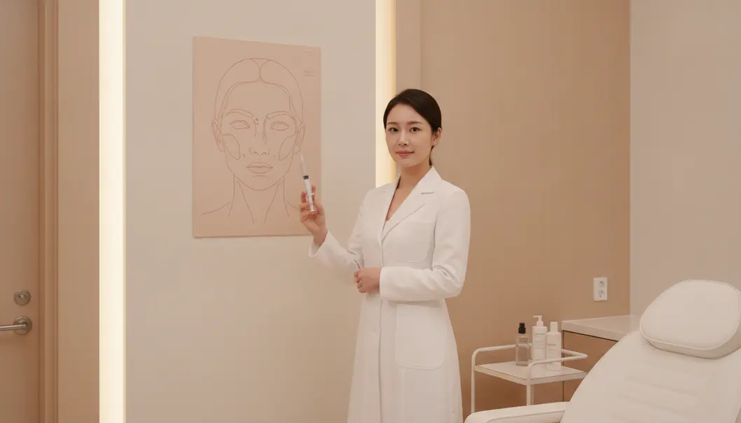 韓国の美容クリニックにおける眉間ボトックスのカウンセリングと製剤比較イメージ
