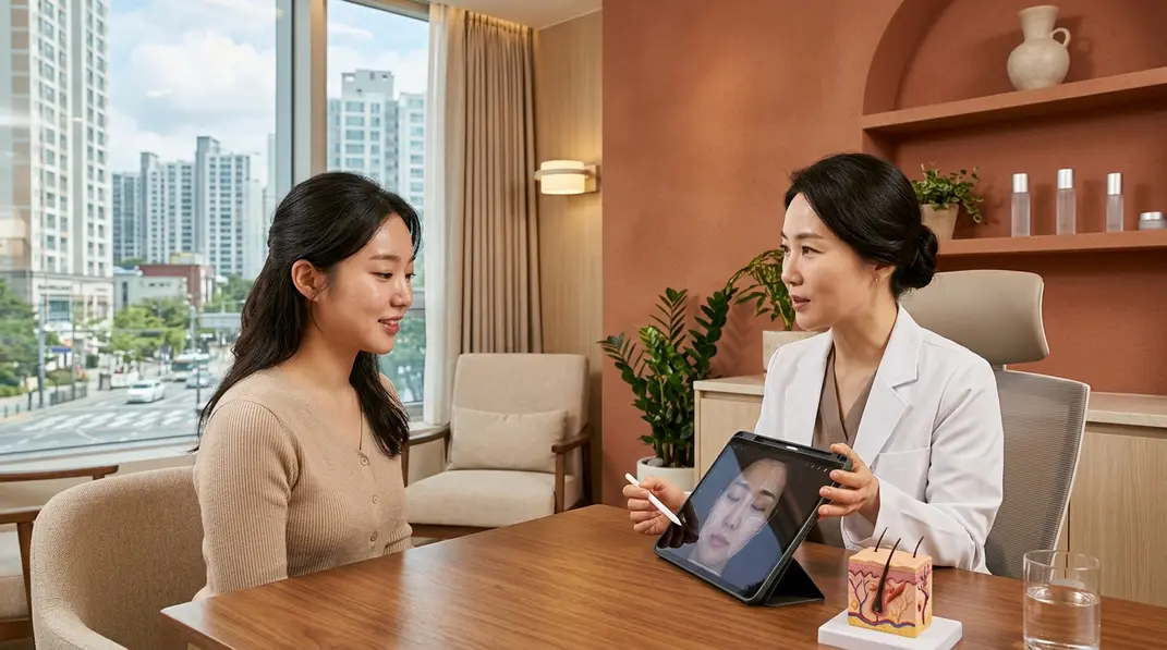 Professional aesthetic dermatology consultation and fractional laser treatment in Seoul Korea.