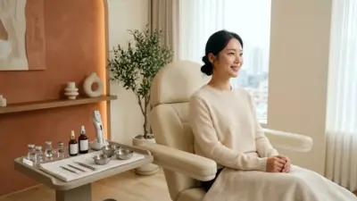 Clean aesthetic beauty clinic with a cosmetic doctor consulting on forehead and glabella wrinkle botox treatment.