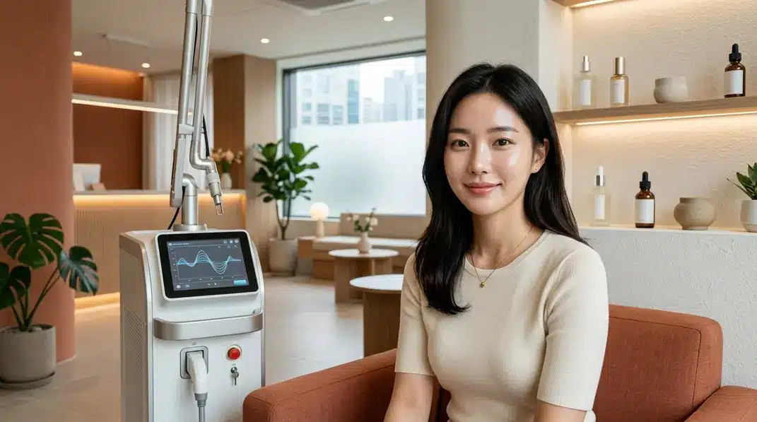 韓国の最新美容皮膚科におけるシミ取りレーザー治療と美白カウンセリング風景