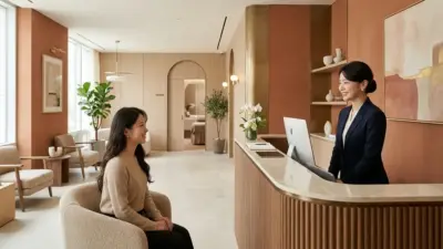 韓国の洗練された美容外科・皮膚科クリニックの受付とカウンセリングエリア