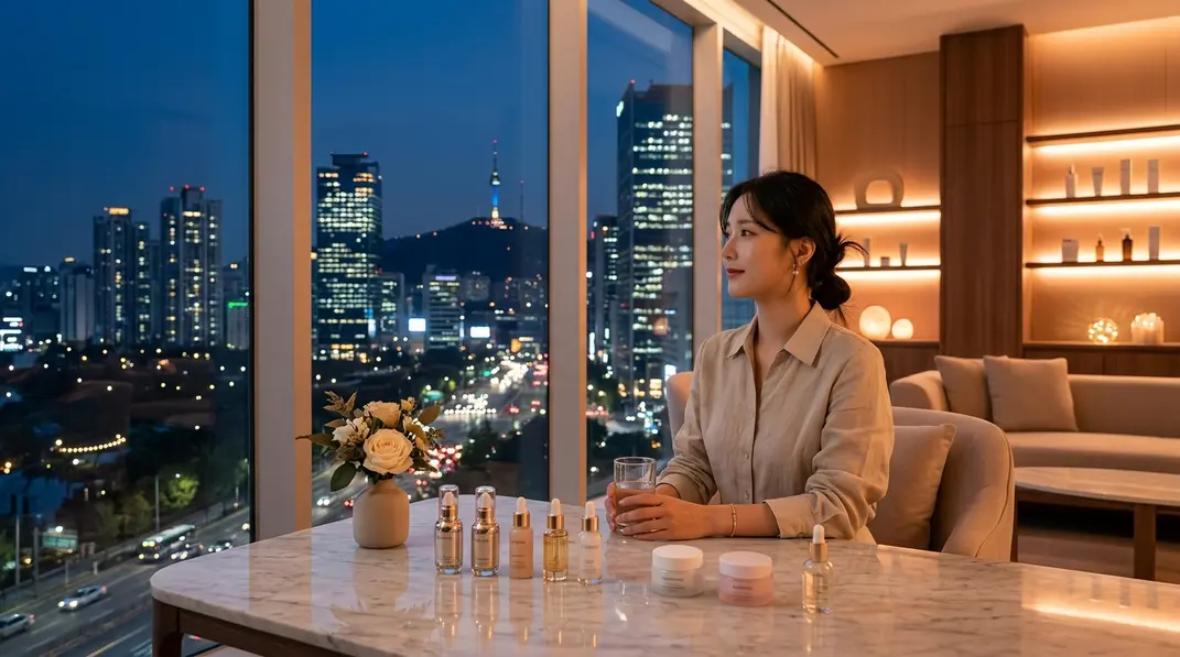 韓国の皮膚科スキンケアと夜間肌再生管理をイメージしたビジュアル
