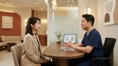 韓国の美容クリニックで美しい横顔ラインと鼻整形デザインのカウンセリングを受ける様子