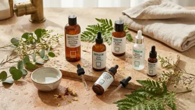 ROVECTIN skincare products and soothing dermatology clinic care background