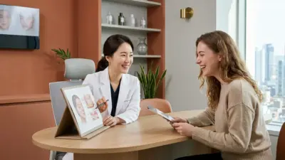 Korean cosmetic surgery and dermatology clinic review guide with professional doctor and patient