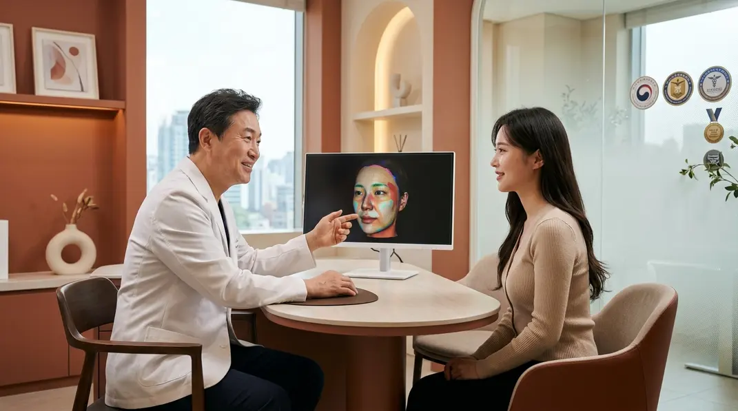 韓国の最新美容クリニックで丁寧なカウンセリングを受ける様子
