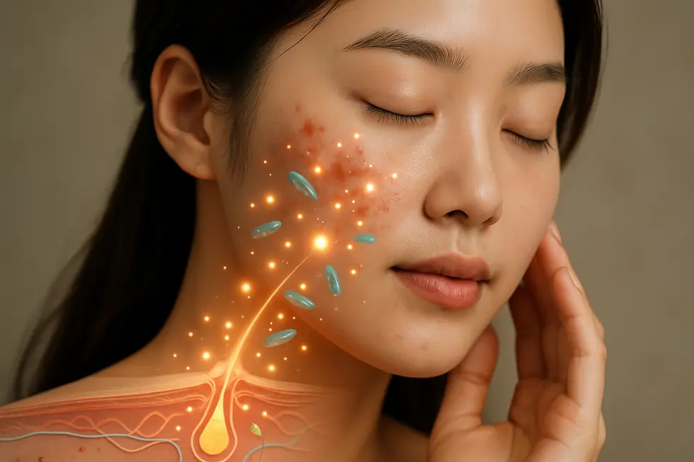 ダーマアクネ治療の多角的なアプローチ：アクネ菌の殺菌から肌再生促進まで。