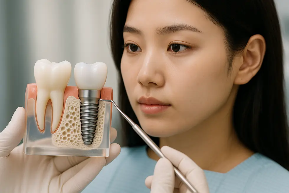 インプラント治療の仕組み：人工歯根が顎骨と結合する「オッセオインテグレーション」の過程。