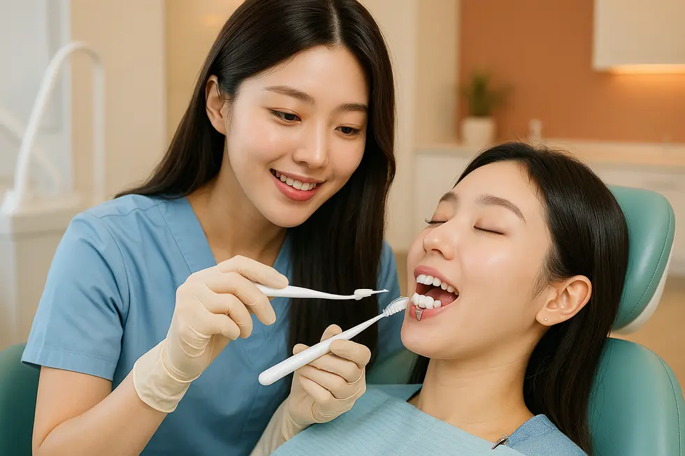 インプラントを長持ちさせるための定期的なメンテナンスの様子。