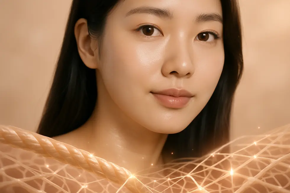 弾力管理の基本：肌のハリを支えるコラーゲンとエラスチン繊維のイメージ。