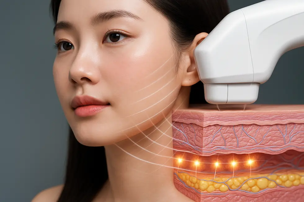 ウルトラヴェラの施術原理：HIFU技術で肌の奥深くのSMAS筋膜をターゲット。