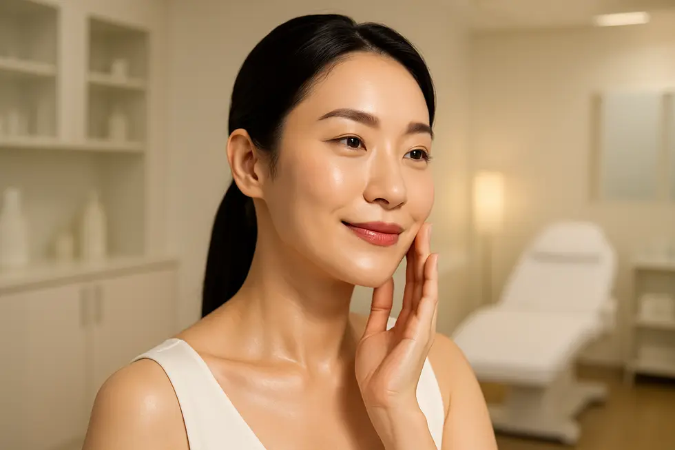 ウルトラヴェラ施術後、ハリと引き締まりを感じる女性の笑顔。